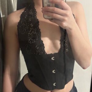 Black Lace Halter Crop Top